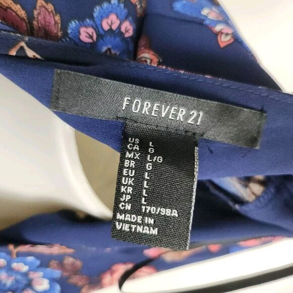 Forever 21 Blue Floral Long Sleeve Corset Back Crop Top V-Neck Bell Sleeve L - Picture 5 of 5